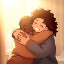 A warm and intimate scene depicting two people hugging closely, radiating love and affection