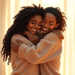 A warm and intimate scene depicting two people hugging closely, radiating love and affection