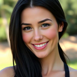A tall, beautiful woman with fair skin and a smooth, wrinkle-free face, smiling warmly