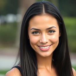 A tall, beautiful woman with fair skin and a smooth, wrinkle-free face, smiling warmly