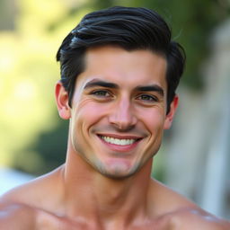 A tall, handsome man with fair skin and a smooth, wrinkle-free face, smiling warmly