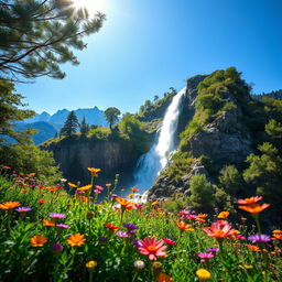 A stunning landscape of Tafresh, featuring a majestic waterfall cascading down a rocky cliff surrounded by lush greenery