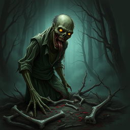 A terrifying depiction of a zombie rising from the ground