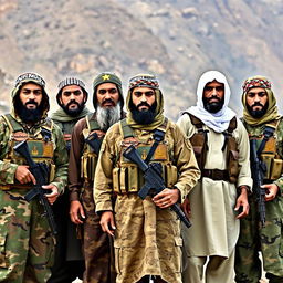 A diverse group of military personnel who are part of an Islamic militia