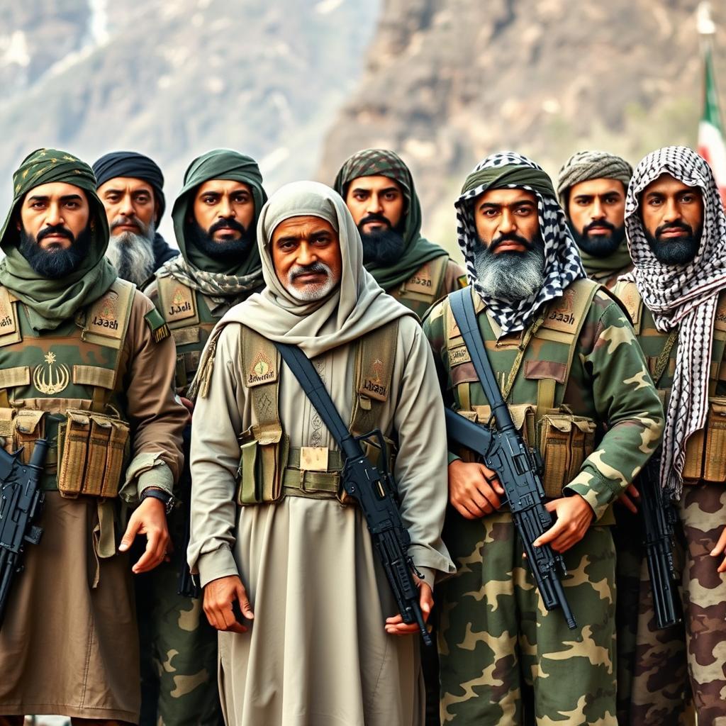 A diverse group of military personnel who are part of an Islamic militia