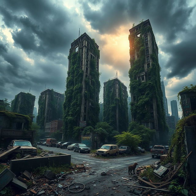 A vivid portrayal of a post-apocalyptic cityscape