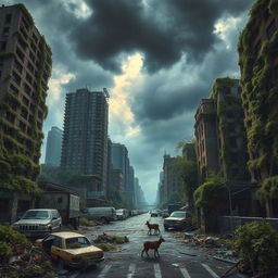 A vivid portrayal of a post-apocalyptic cityscape