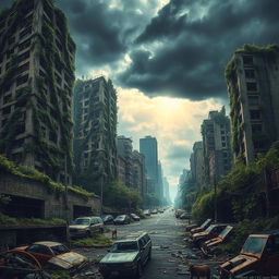 A vivid portrayal of a post-apocalyptic cityscape