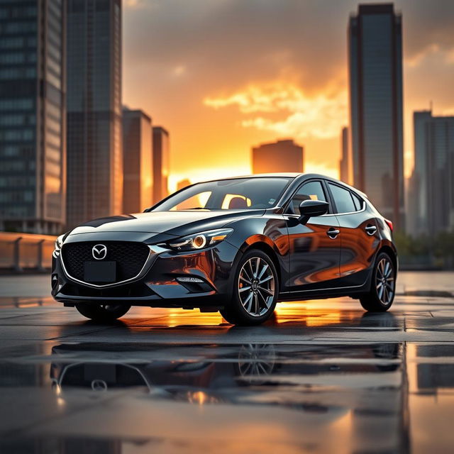 A stunning Mazda3 car in a dynamic pose, showcasing its sleek design and modern features