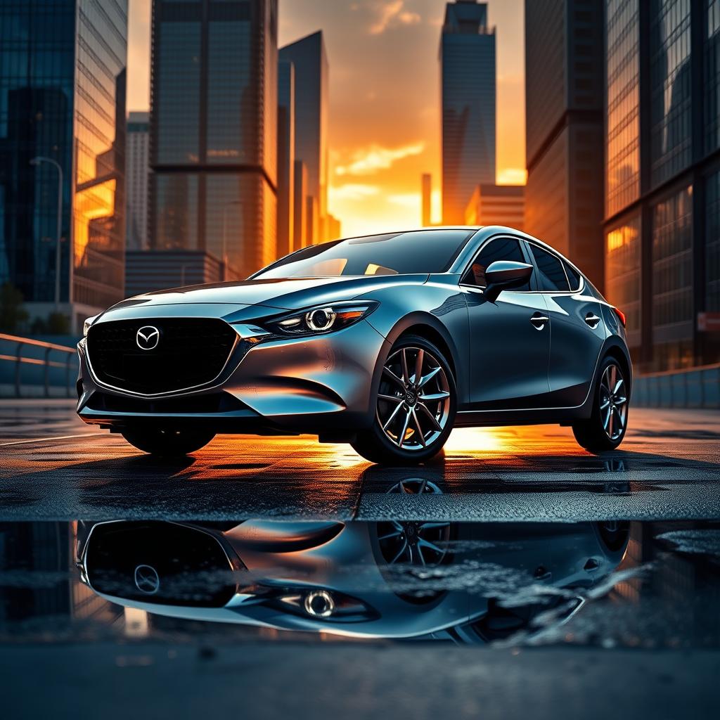 A stunning Mazda3 car in a dynamic pose, showcasing its sleek design and modern features