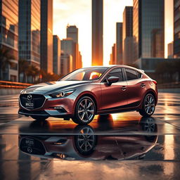 A stunning Mazda3 car in a dynamic pose, showcasing its sleek design and modern features