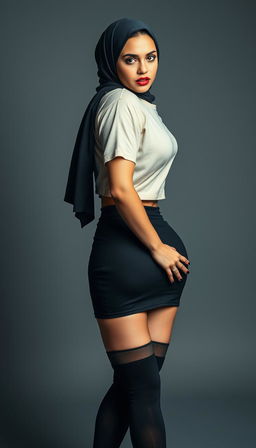 A captivating full-body photograph of a 40-year-old German woman, exuding allure and confidence
