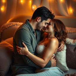 A beautiful and sensual scene of intimacy between a couple, showcasing the tenderness and passion of their connection