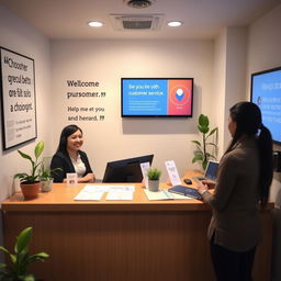 A small and welcoming customer service center, featuring a neat reception area with a warm, friendly atmosphere