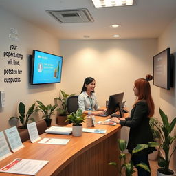 A small and welcoming customer service center, featuring a neat reception area with a warm, friendly atmosphere