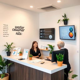 A small and welcoming customer service center, featuring a neat reception area with a warm, friendly atmosphere