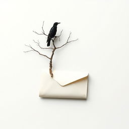 A half-rolled letter lying on the ground, from which a dead tree is growing, symbolizing a poignant reminder of loss