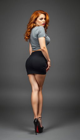 A striking full-body photograph of a 40-year-old Irish redhead woman, showcasing her confidence and allure