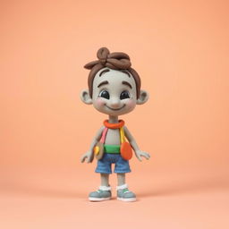 A whimsical and charming clay figure of a person, crafted with intricate details such as textured skin resembling the softness of clay