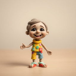 A whimsical and charming clay figure of a person, crafted with intricate details such as textured skin resembling the softness of clay