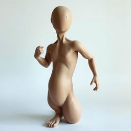 A beautifully crafted clay figure of a person, completely without a face or clothing, showcasing smooth, untextured skin that emphasizes the organic quality of the clay
