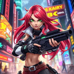 A stunning portrait of Emma, a character from Blockestrike, depicted in an action pose with vibrant energy