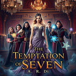 An enticing book cover for the steamy romance novel 'The Temptation of Seven' by A