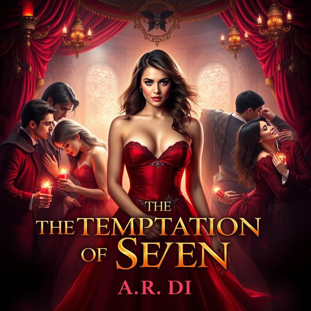 An alluring book cover for the steamy romance novel 'The Temptation of Seven' by A