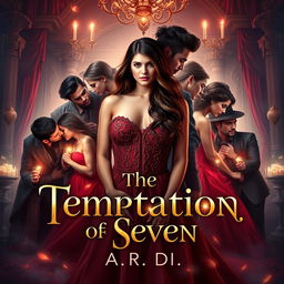 An alluring book cover for the steamy romance novel 'The Temptation of Seven' by A
