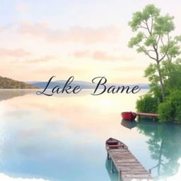 A serene lakeside scene, beautifully depicted in watercolor style for a book cover