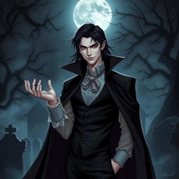 A striking vampire character design for a gothic novel cover