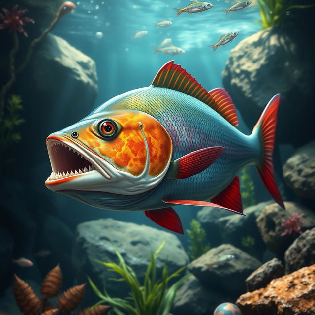 A realistic depiction of a piranha, showcasing its sharp teeth and distinctive body shape