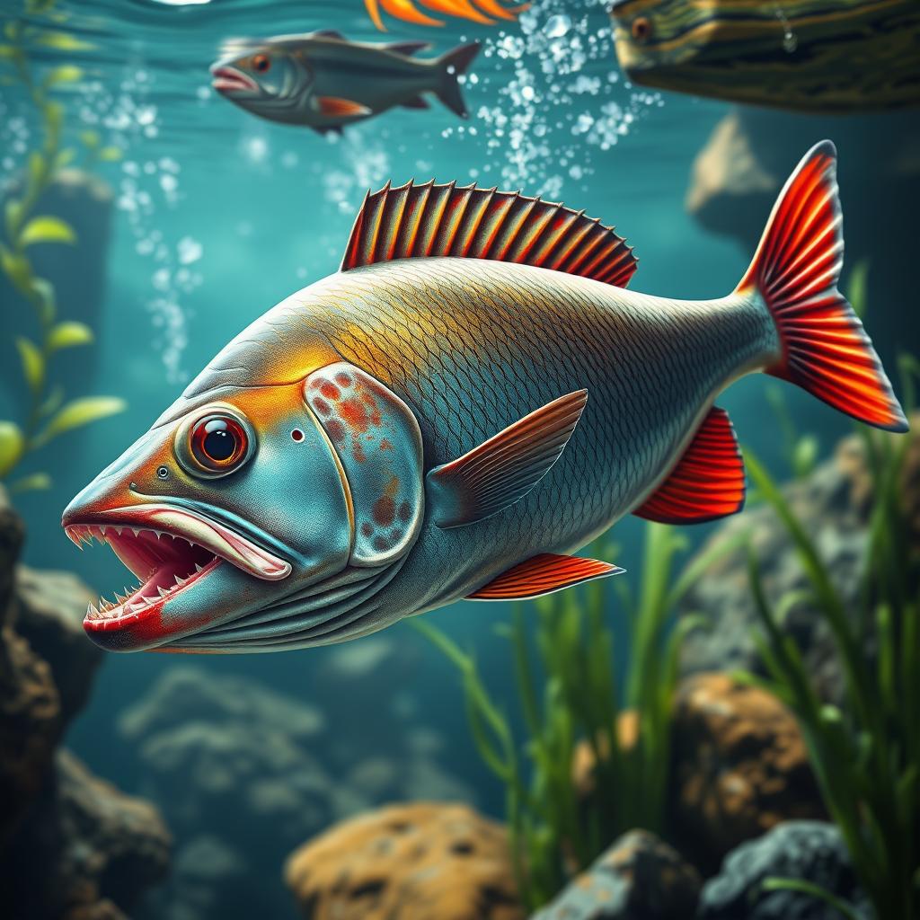 A realistic depiction of a piranha, showcasing its sharp teeth and distinctive body shape