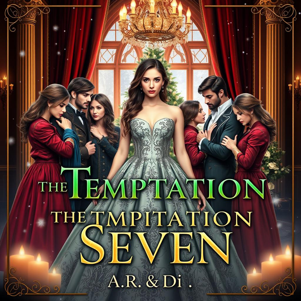 An enchanting book cover for the passionate romance novel 'The Temptation of Seven' by A