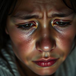 A close-up portrait of a person with swollen eyes as if they have just finished crying