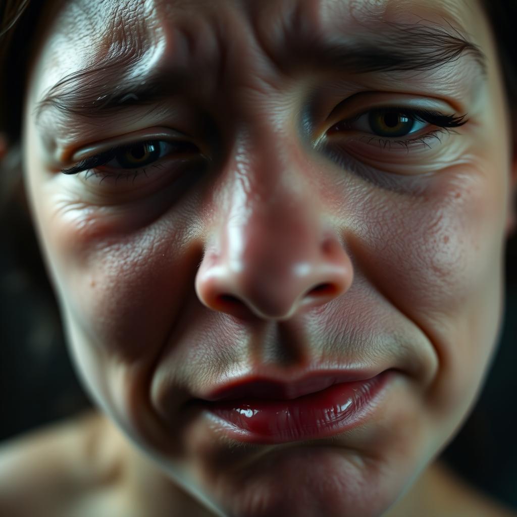 A close-up portrait of a person with swollen eyes as if they have just finished crying