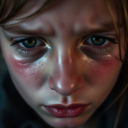 A close-up portrait of a person with swollen eyes as if they have just finished crying
