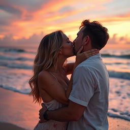 A romantic scene depicting a passionate kiss between a couple