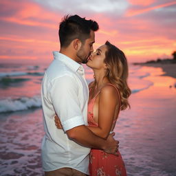 A romantic scene depicting a passionate kiss between a couple
