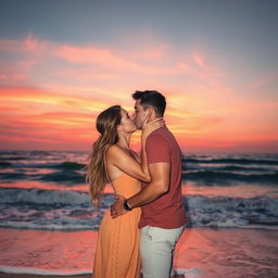 A romantic scene depicting a passionate kiss between a couple