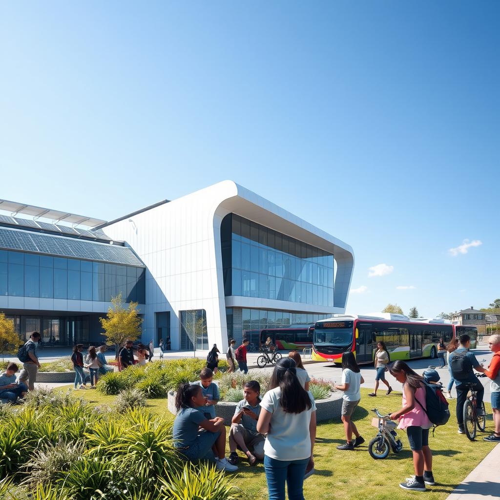 A futuristic view of Birkdale High School in Southport, set in the year 2050