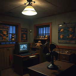 A Five Nights at Freddy's-themed office, featuring dim lighting and an eerie atmosphere