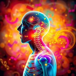 An imaginative and artistic representation of a person depicted in an X-ray style, engaged in singing