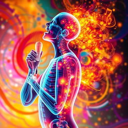 An imaginative and artistic representation of a person depicted in an X-ray style, engaged in singing