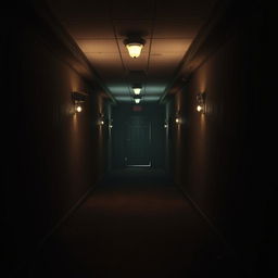 A dimly lit corridor inspired by the Five Nights at Freddy's (FNAF) game atmosphere, featuring vintage animatronic aesthetic with dark, eerie walls and flickering lights