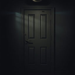 A closed door in the style of Five Nights at Freddy's, featuring a dark and ominous atmosphere