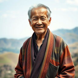 A full-body portrait of an elderly man standing confidently from the front