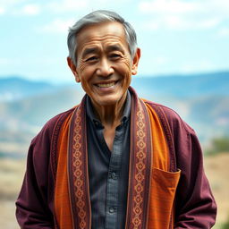 A full-body portrait of an elderly man standing confidently from the front