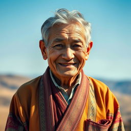 A full-body portrait of an elderly man standing confidently from the front