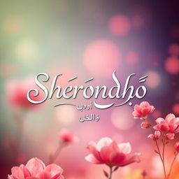 A visually captivating design featuring the names 'Sherondho', 'شعروندھ', and 'শেরোন্ধ' creatively integrated into an artistic background suitable for Urdu shayri